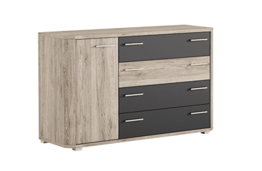 Mocha Dark Brown with Oak Effect 4-Drawer Chest Dresser with Metal Handles - UK Luxury Furniture